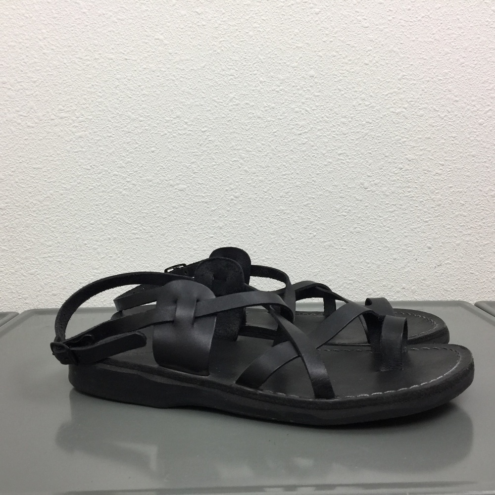 Jerusalem Sandals Black Leather Strappy Slingback